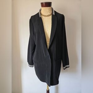 MOLLY BRACKEN  Black lightweight Blazer with Striped Racing Trim. Size XL